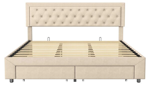 Letto imbottito - Letto contenitore - Letto in velluto - Letto matrimoniale - Divano letto - Beige, 180x200 cm