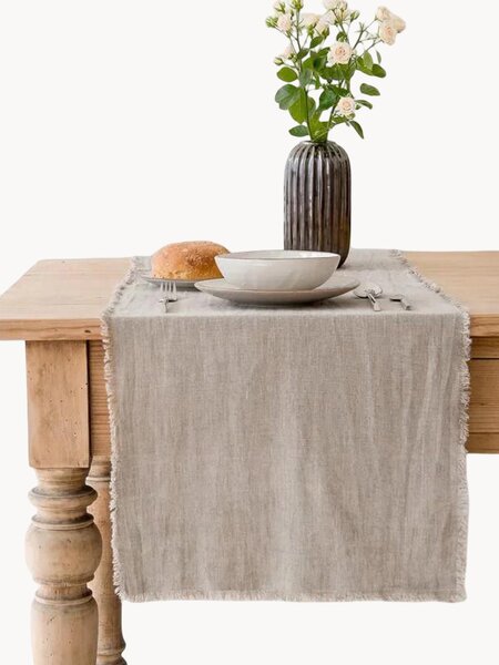 Runner in lino fatto a mano con frange Natural