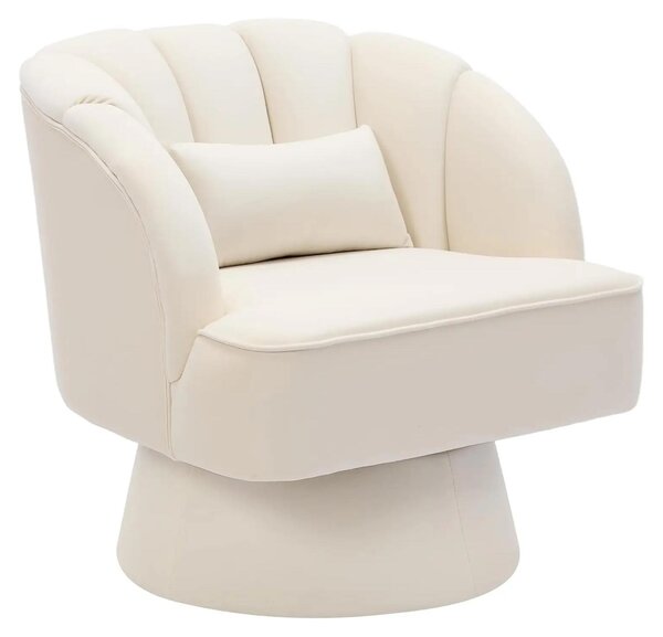 Poltrona rotonda - Poltrona da soggiorno - Rotazione a 360° - Braccioli imbottiti - Rivestimento in velluto - Beige - 70 x 49 x 70 cm