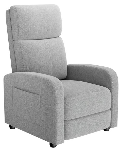 Poltrona relax per soggiorno - Recliner manuale - Schienale alto - Regolazione push-back - Braccioli larghi - Imbottitura morbida - Rivestimento in tessuto - Grigio chiaro