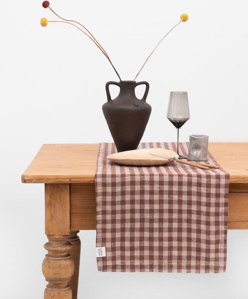 Runner da tavolo in lino Chocolate Gingham