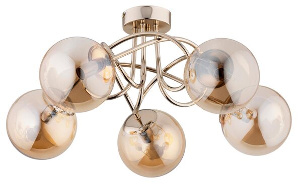 Lampada da soffitto BANKO oro-ambra 5xE14x10W in vetro, dimensioni: 26x51x51 cm, IP20, Alfa