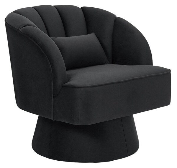 Poltrona di design - Poltrona girevole a forma di botte - Rotazione a 360° - Rivestimento in velluto - Extra spaziosa - Imbottita - Struttura in legno - Con braccioli - Nera