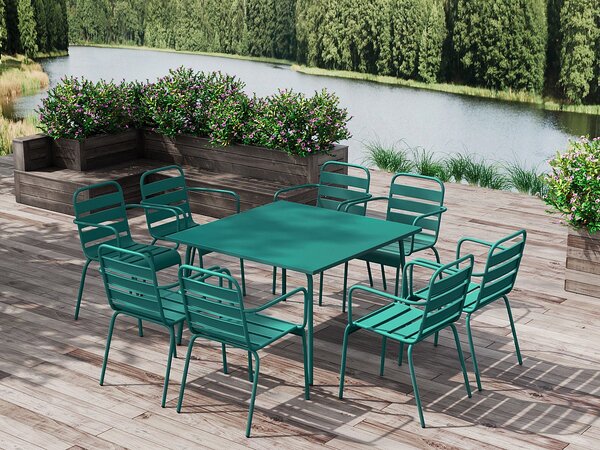 Sala da pranzo da giardino un tavolo L.120cm e 8 poltrone imp. in Metallo Verde Petrolio - MIRMANDE di MYLIA