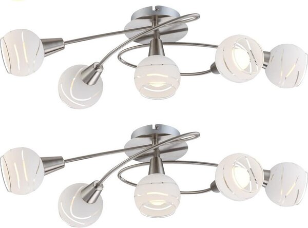 Set di 2 plafoniere LED a 5 fiamme in vetro, lampade da soffitto faretti soggiorno