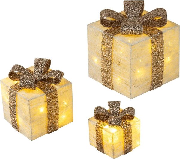 Bambelaa! 3pcs Led Decorazione Regali scatole luminose Timer Decorazione di Natale Decorazione di Natale Illuminato Natale Oro