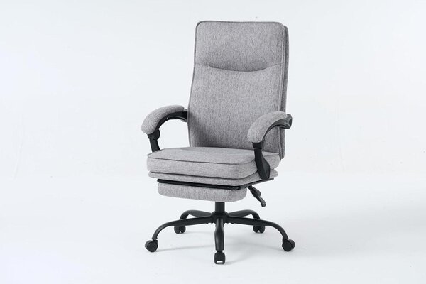 Sedia da ufficio ergonomica con poggiapiedi estensibile e braccioli grigi