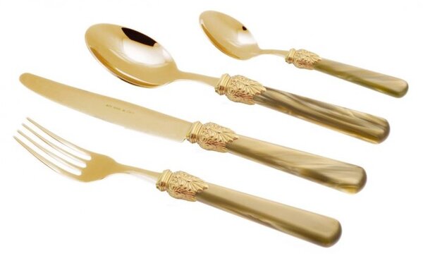 Posate Oro Pvd - Elena - Set 24 Pz Manico Perlato Champagne - Prezzi  Scontati