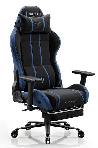 Sedia da gaming Diablo Chairs X-One 2.0 in tessuto, sedia da ufficio ergonomica, sedia girevole Size King nera e blu