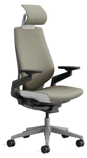 Sedia da ufficio ergonomica - Poggiatesta regolabile - Beige e grigio - Supporto lombare e braccioli regolabili - Per ufficio e lavoro da casa
