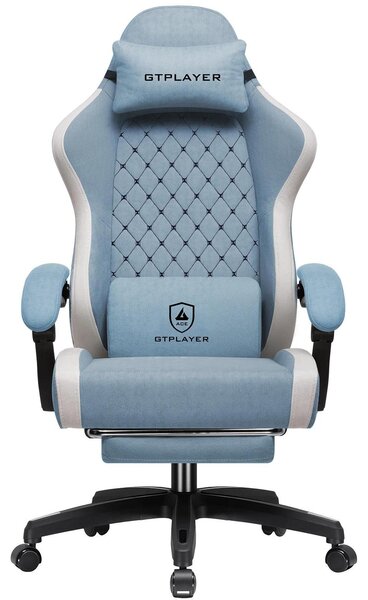 Sedia da gaming - Sedia ergonomica per scrivania da PC - Tessuto traspirante - Schienale alto - Poggiapiedi - Rotella girevole - Azzurro chiaro