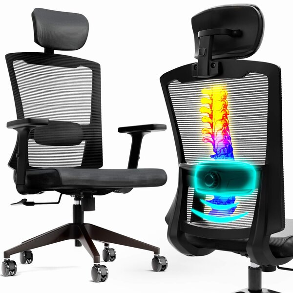 Sedia da ufficio ergonomica - Rete - Poggiatesta regolabile - Braccioli - Fino a 136 kg