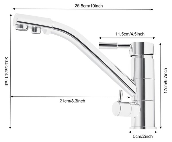 Miscelatore per cucina - 3-in-1 - Tre bocchette separate per acqua calda, acqua fredda e acqua filtrata - Realizzato in ottone - Bocchetta girevole a 360°