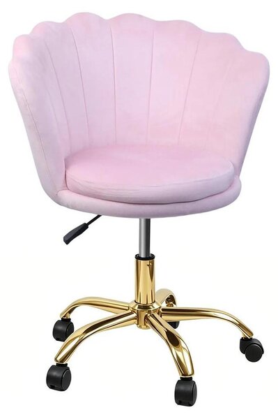 Sedia girevole a 360° - Sedia da ufficio / Sedia per il trucco - Schienale ergonomico a forma di fiore - Regolabile in altezza - Rivestimento in velluto - Struttura in metallo - Rosa