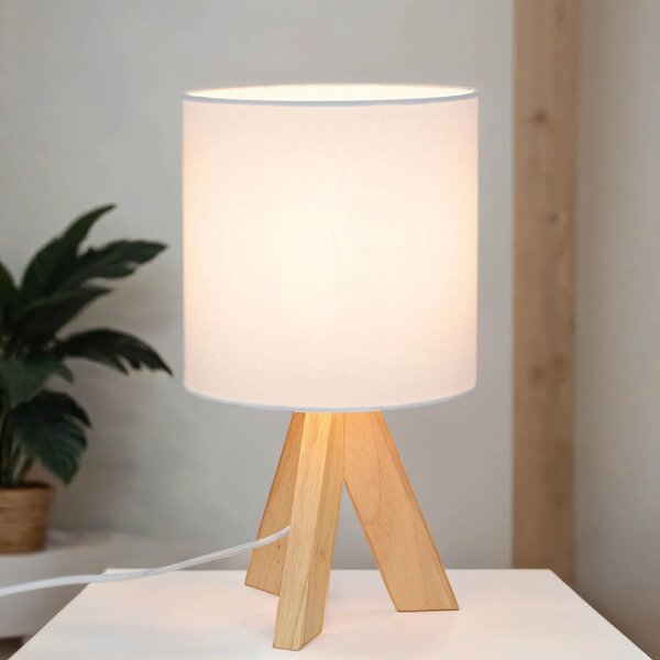 Lampada da tavolo treppiede E14 31 cm bianco tessuto naturale legno Lampada da comodino scandinava