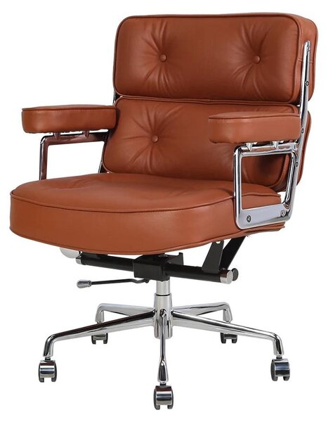 Sedia da ufficio ergonomica con schienale alto - Sedia girevole per computer con rivestimento in pelle - Marrone