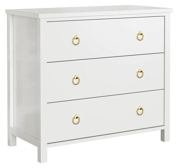 Comodino in legno - Mobiletto con 3 cassetti - Ampio spazio di stoccaggio - Stile moderno e minimalista - Adatto per camere da letto, ingressi, camerette - Bianco