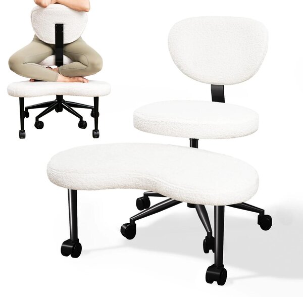 Sedia da ufficio ergonomica - Sedia da ufficio con gambe a croce - Regolabile in altezza - Girevole - Con rotelle - Imbottita - In lana bianca