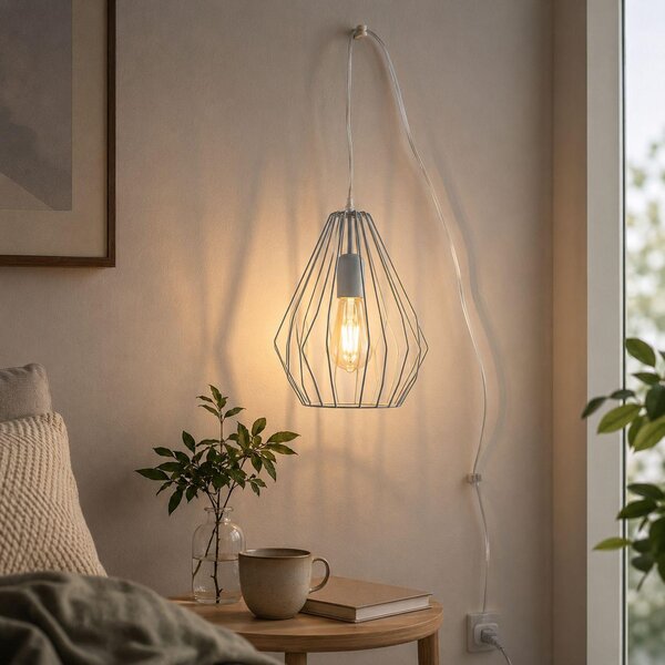 Lampada a sospensione con presa di corrente Interruttore a cavo regolabile L: max. 5,5 m E27 Grigio XXL Luce a sospensione Soggiorno Luce a sospensione