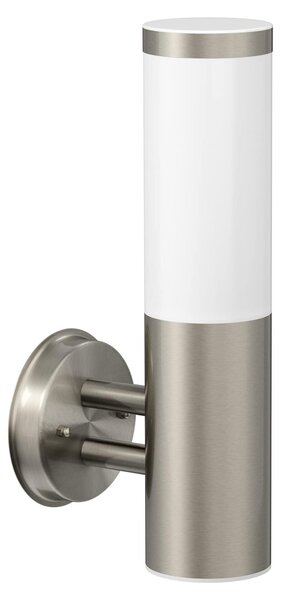 Ledscom.de Lampada da parete per esterni PORU, grado di protezione IP44, acciaio inossidabile, acciaio inossidabile satinato, rotonda, 1 attacco E27, massimo 40W – Dimensioni: 1 pezzo (confezione da 1)