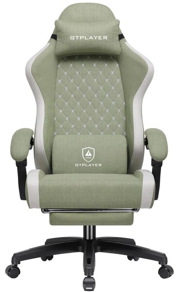 Sedia da gaming - Sedia ergonomica per PC - Tessuto traspirante - Schienale alto - Rotazione a 360° - Poggiapiedi estraibile - Verde