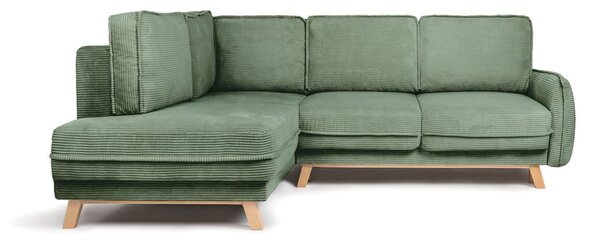 Divano angolare in verde chiaro allungabile (con penisola a sinistra) con rivestimento in velluto a coste Tori – Bonami Selection