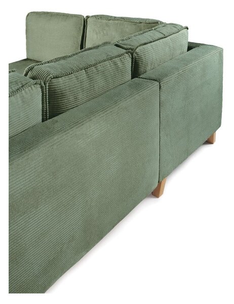 Divano angolare in verde chiaro allungabile (con penisola a sinistra) con rivestimento in velluto a coste Tori – Bonami Selection