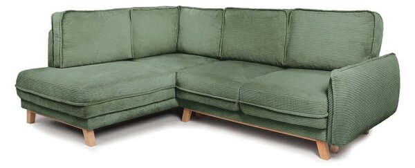 Divano angolare in verde chiaro allungabile (con penisola a sinistra) con rivestimento in velluto a coste Tori – Bonami Selection