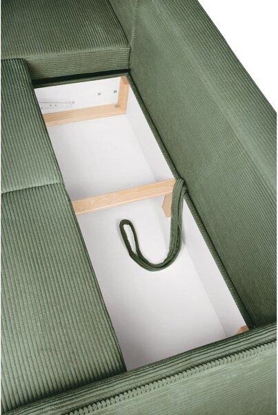 Divano angolare in verde chiaro allungabile (con penisola a sinistra) con rivestimento in velluto a coste Tori – Bonami Selection