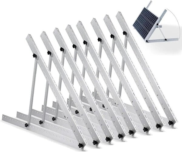 Supporto per pannelli solari - Struttura regolabile per l'inclinazione - 119,4 cm - Set da 4 - Lega di alluminio - Gambe pieghevoli - Adatto per camper, tetto, pavimento, barche