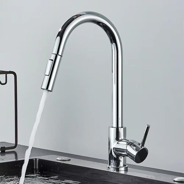 Miscelatore da cucina – Rubinetti estraibili per lavello – Girevole a 360° – 2 tipi di getto – Acqua fredda e calda – Acciaio inossidabile 304 – Cromato