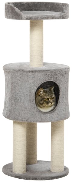 PawHut Tiragraffi Albero in sisal naturale Albero da arrampicata Altezza 103 cm Piattaforma in peluche Nicchia Grigio