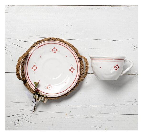Tazza da Tè con Piattino Shabby Chic Decorata con Fiori Rossi - Luxe