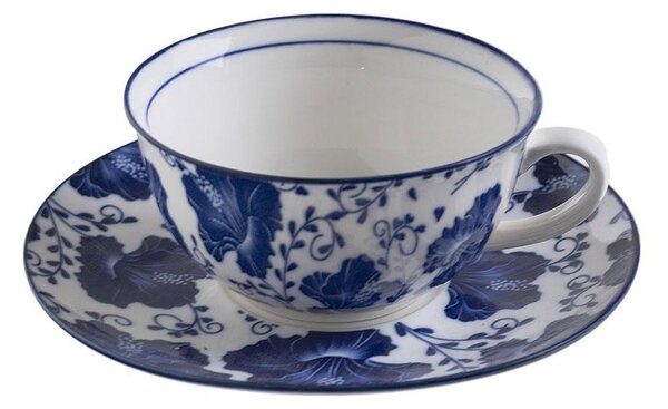 Tazza con Piatto in Ceramica Decorata con Gigli Blu "Blue Spring "