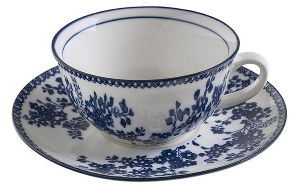 Tazza con Piatto in Ceramica con Fiori Blu "Blue British" Shabby