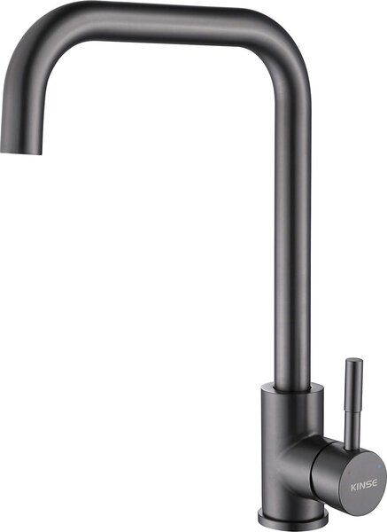 KINSE Miscelatore monocomando da cucina, acciaio inox | Miscelatore da cucina girevole a 360° | Miscelatore da cucina ad alta pressione | Grigio canna di fucile