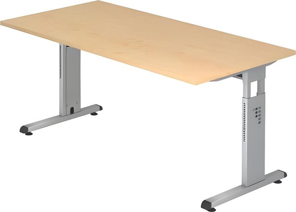 VOS16/3/S Scrivania Hammerbacher con piede a C - 160 x 65-85 x 80 cm, regolabile in altezza, acero/argento