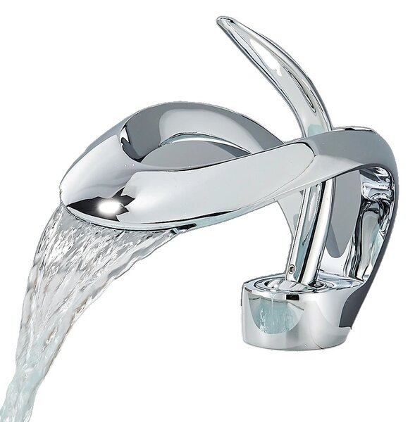 Miscelatore per lavabo a cascata, comando monocomando, design contemporaneo, miscelatore cromato