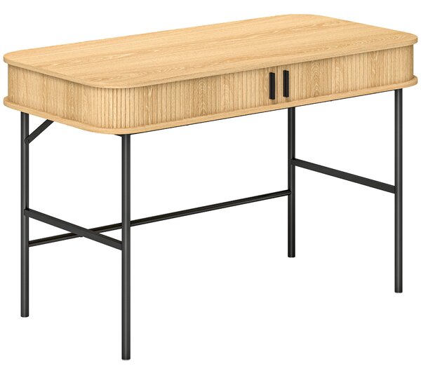 HOMCOM Scrivania per Camera e Ufficio con Ante Scanalate, Legno e Acciaio 120x60x76.5cm, Rovere e Nero