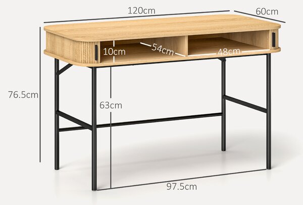 HOMCOM Scrivania per Camera e Ufficio con Ante Scanalate, Legno e Acciaio 120x60x76.5cm, Rovere e Nero
