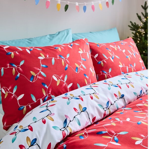 Biancheria da letto matrimoniale in microfibra rossa 200x200 cm Christmas Lights - Catherine Lansfield