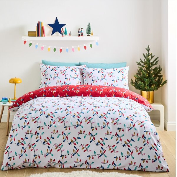 Biancheria da letto matrimoniale in microfibra rossa 200x200 cm Christmas Lights - Catherine Lansfield