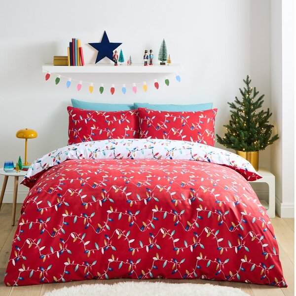 Biancheria da letto matrimoniale in microfibra rossa 200x200 cm Christmas Lights - Catherine Lansfield