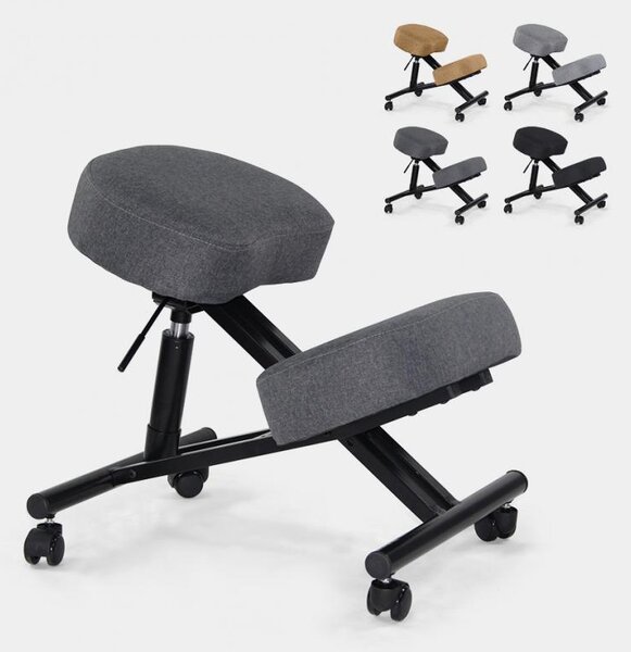 Sgabello ergonomico in metallo e tessuto Balancesteel Lux - Grigio scuro