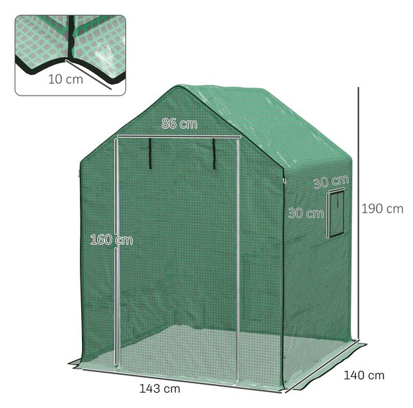 Outsunny Copertura PE per Serra da Giardino con Porta a Cerniera e Finestre, 140x143x190cm, Verde|Aosom