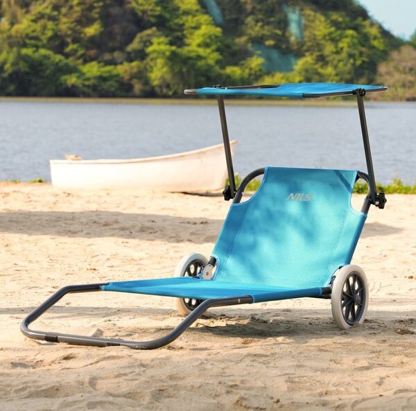 Lettino da Spiaggia con Ruote Pieghevole