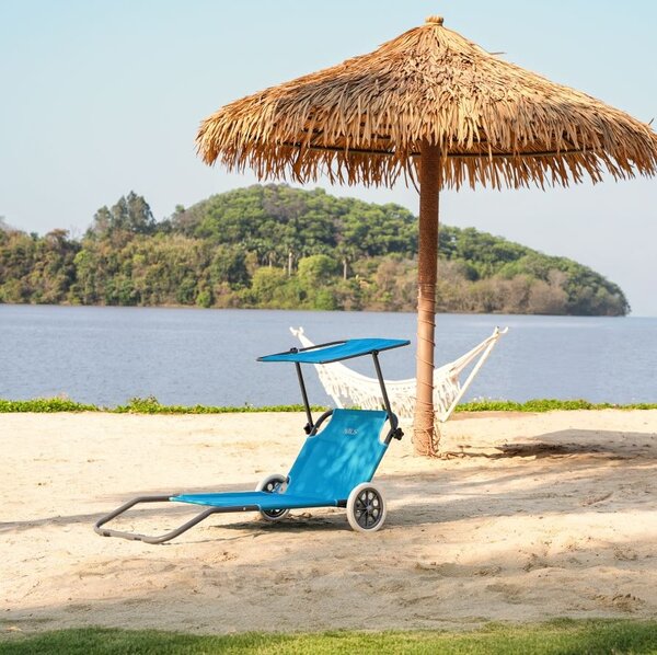 Lettino da Spiaggia con Ruote Pieghevole