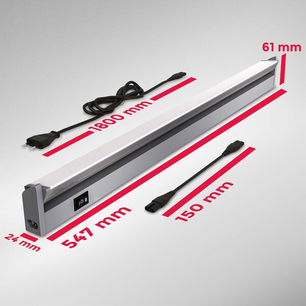 B.K. Licht Lampada LED sottopensile Hike, colore titanio, L 54,7 cm, 4000 K Hike, Alluminio / Grigio / Zincato, Cucina, Plastica, Lampade per mobili