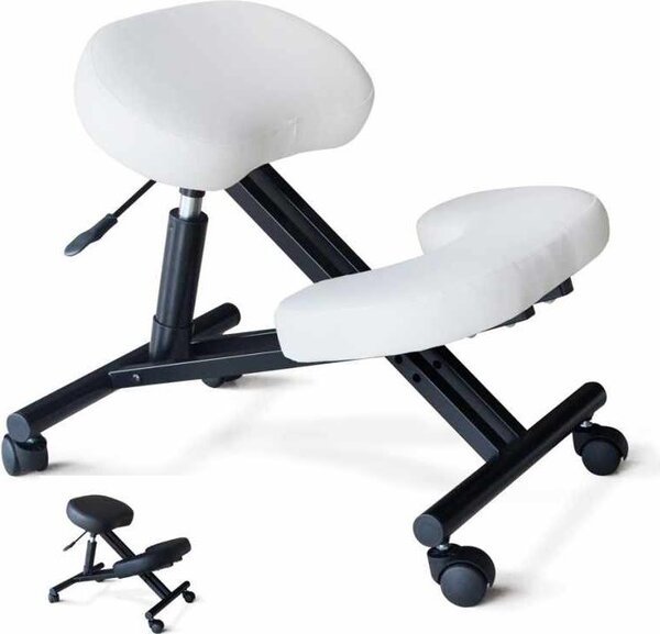 Sgabello ergonomico in metallo con cuscino Balancesteel - Bianco