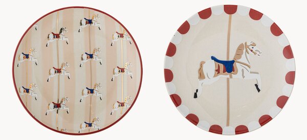 Set di 2 piatti da torta dipinti a mano Merry-go-round